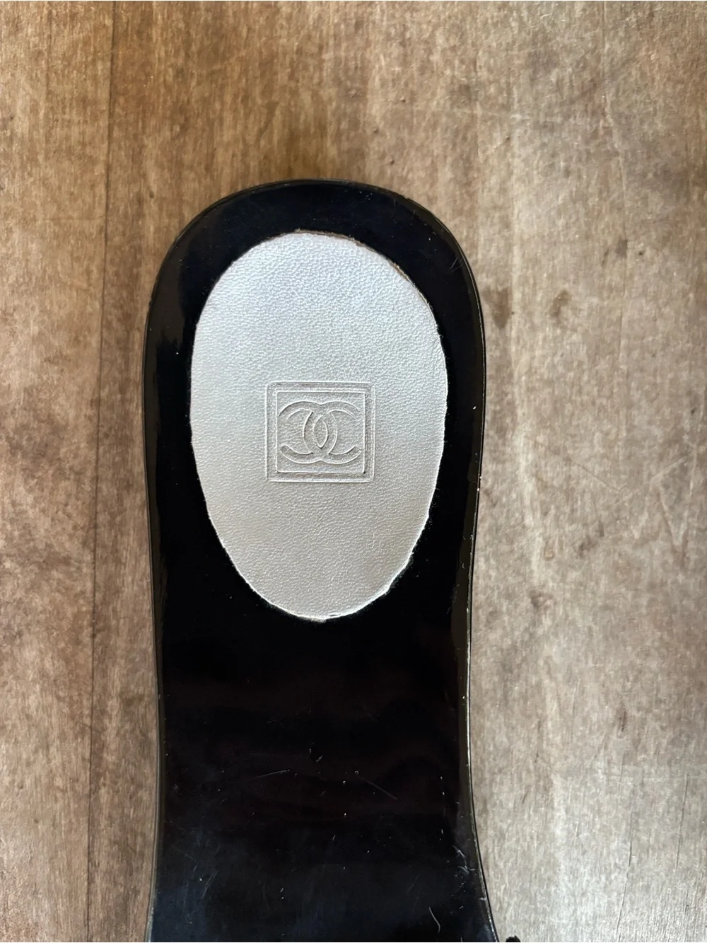 CHANEL Black Slide Sandals with White CC Logo